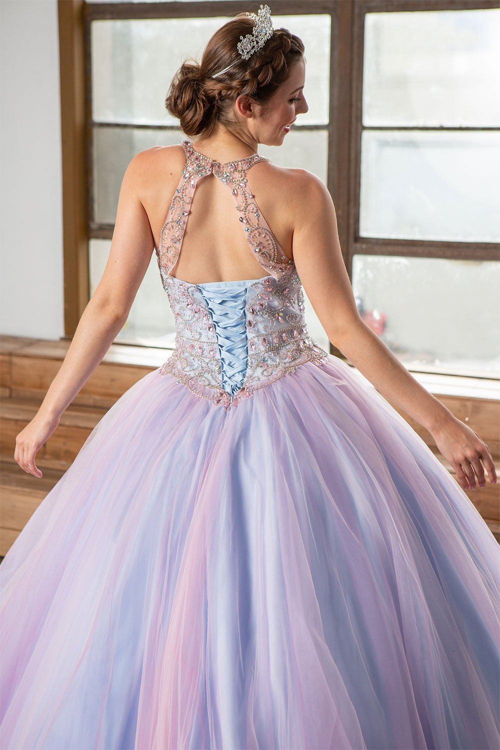 Two-Tone Beaded Halter Quinceañera Dress by Calla KY79398