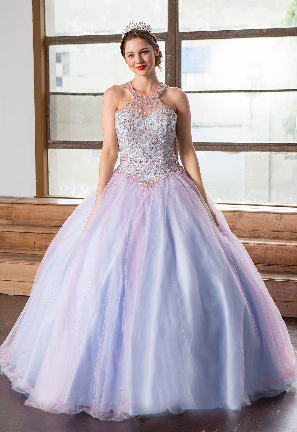 Two-Tone Beaded Halter Quinceañera Dress by Calla KY79398