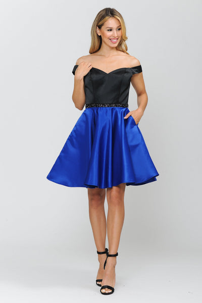 Poly USA 8532 Two-Tone Short Off the Shoulder Dress