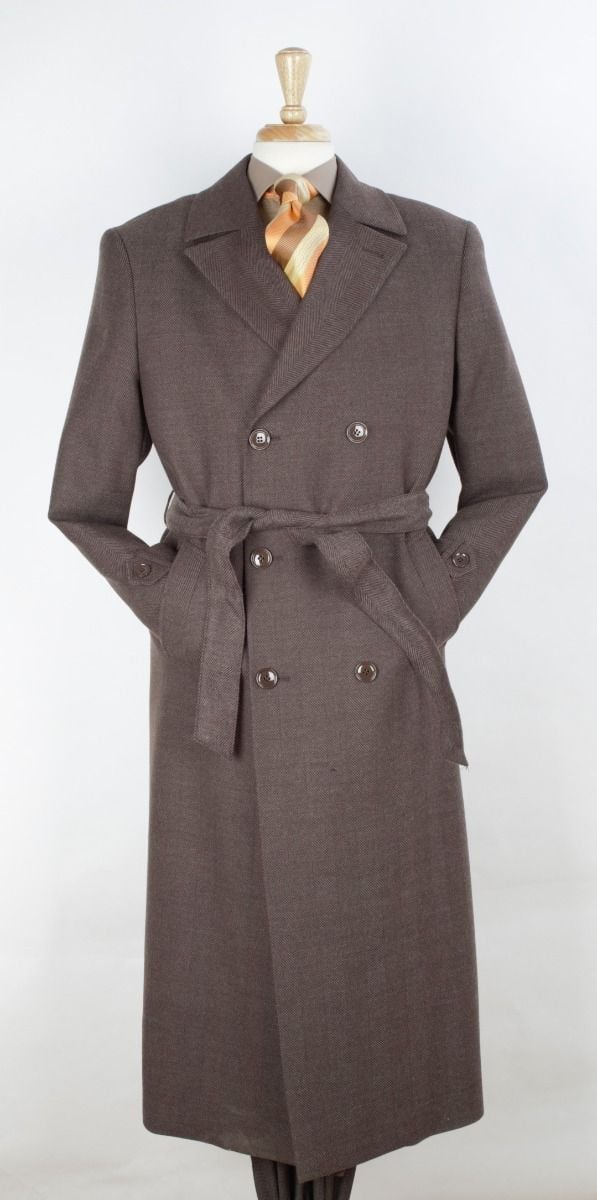 Veno Giovanni Men's 100% Wool Full Length Length Top Coat Double Breasted