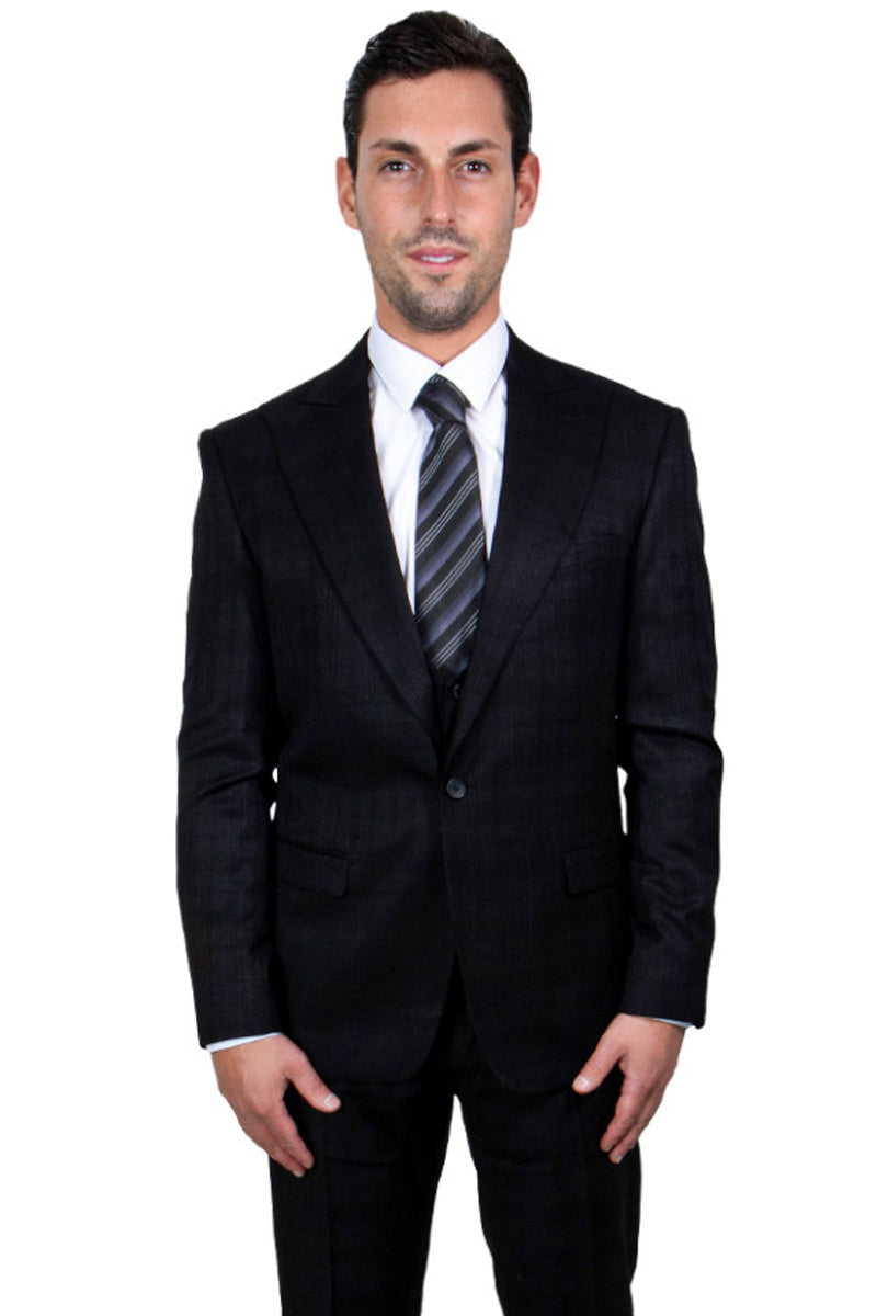 Stacy Adams Glen Plaid One Button Vested Suit