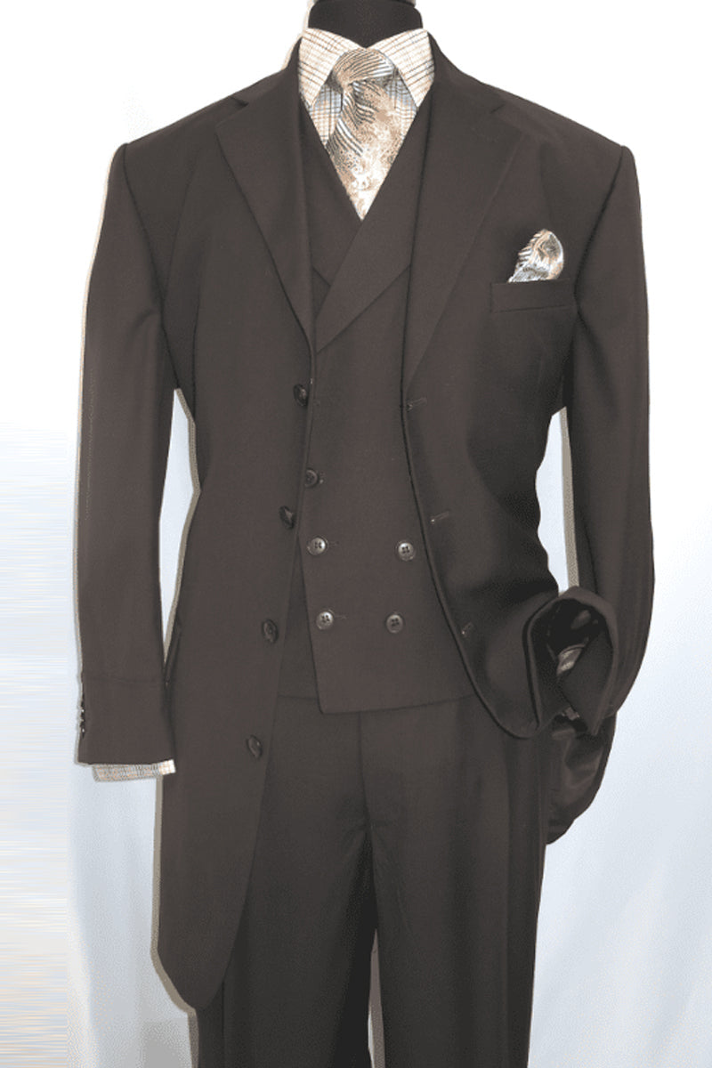 4 Button Double Breasted Brown Vest Suit