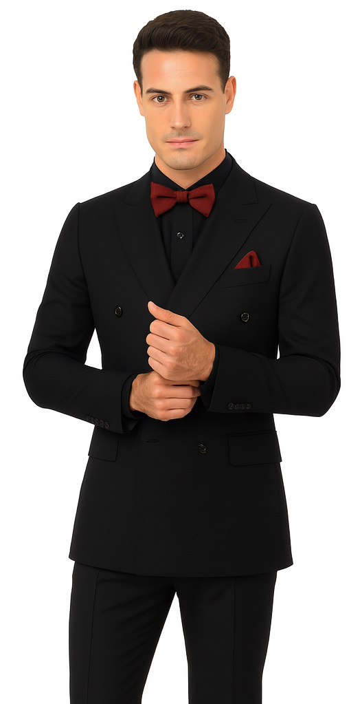 Ultra Slim Fit Double Breasted Black Suit - Narrow Leg Pants - Gucci Cut - Tapered Jacket