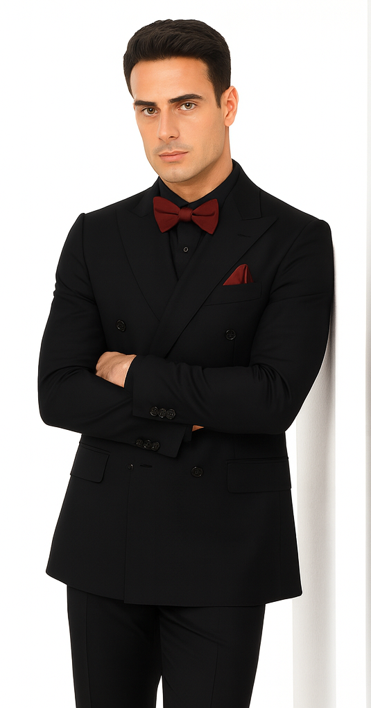 Ultra Slim Fit Double Breasted Black Suit - Narrow Leg Pants - Gucci Cut - Tapered Jacket