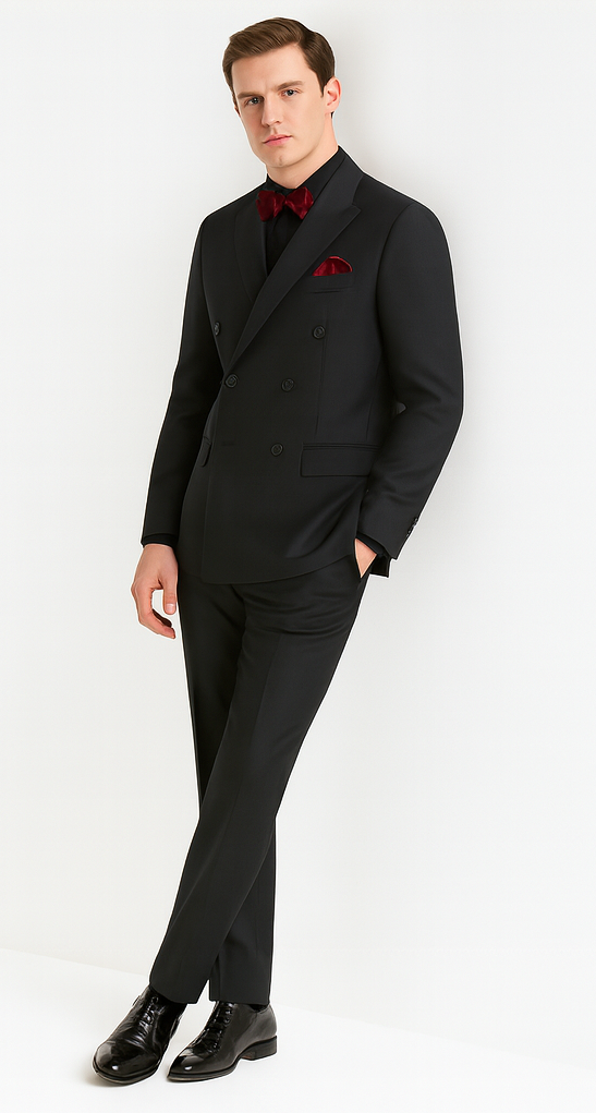 Ultra Slim Fit Double Breasted Charcoal Suit - Narrow Leg Pants - Gucci Cut - Tapered Jacket