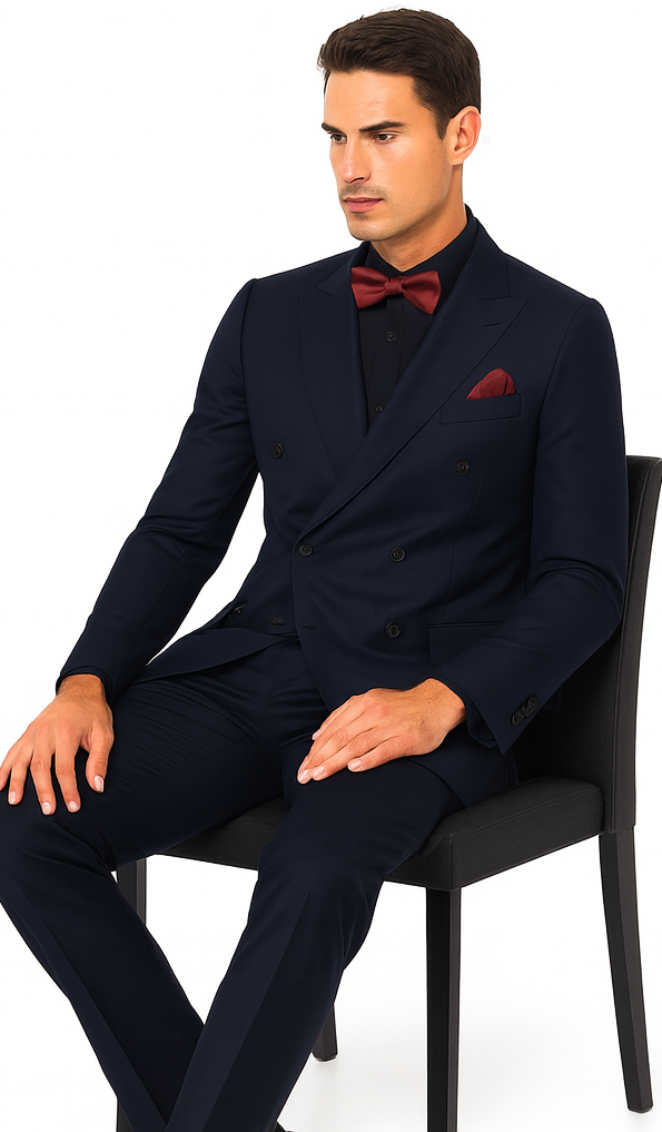 Ultra Slim Fit Double Breasted Dark Navy Suit - Narrow Leg Pants - Gucci Cut - Tapered Jacket