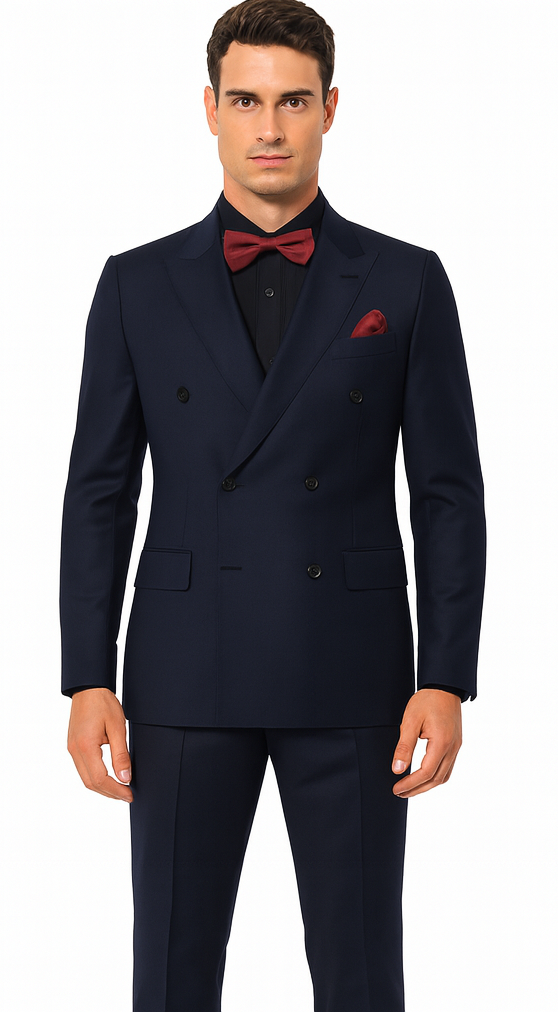 Ultra Slim Fit Double Breasted Dark Navy Suit - Narrow Leg Pants - Gucci Cut - Tapered Jacket