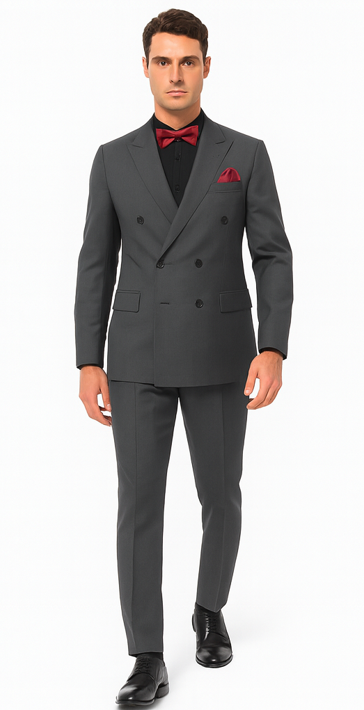 Ultra Slim Fit Double Breasted Light Grey Suit - Narrow Leg Pants - Gucci Cut - Tapered Jacket