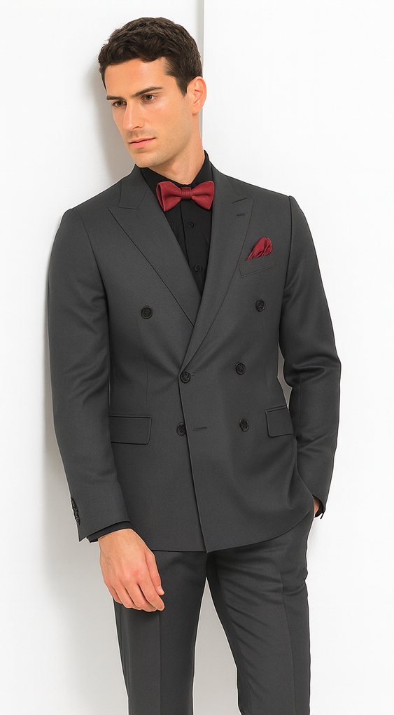 Ultra Slim Fit Double Breasted Light Grey Suit - Narrow Leg Pants - Gucci Cut - Tapered Jacket