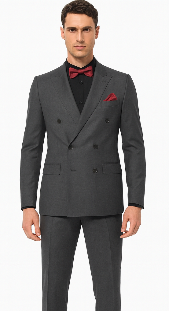 Ultra Slim Fit Double Breasted Light Grey Suit - Narrow Leg Pants - Gucci Cut - Tapered Jacket