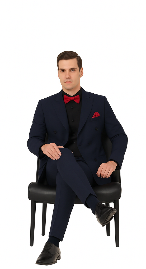 Ultra Slim Fit Double Breasted Navy Suit - Narrow Leg Pants - Gucci Cut - Tapered Jacket