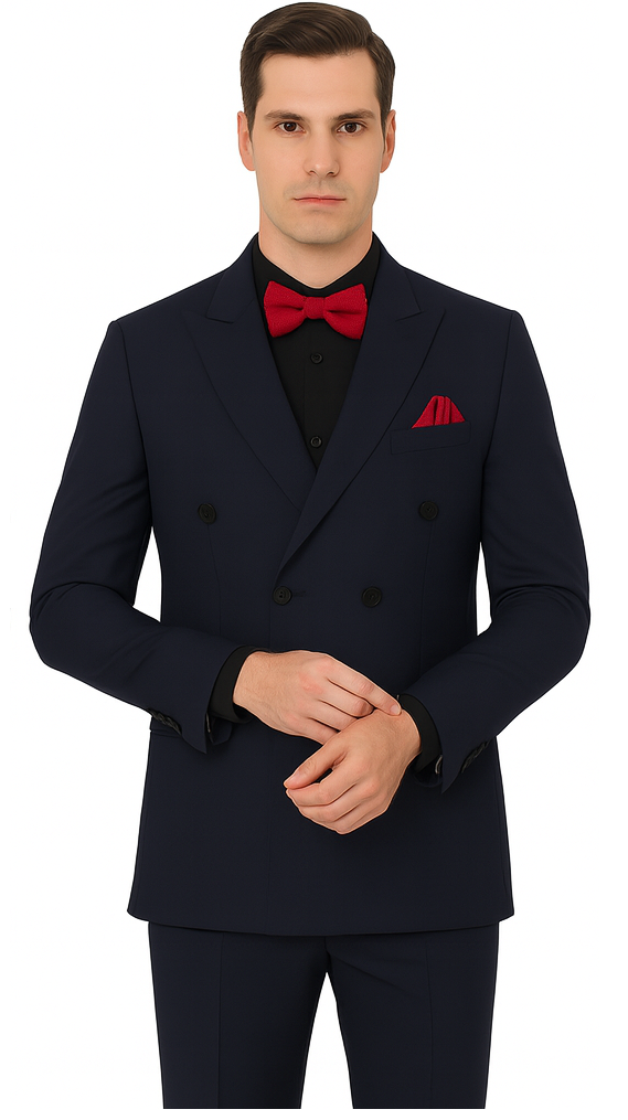 Ultra Slim Fit Double Breasted Navy Suit - Narrow Leg Pants - Gucci Cut - Tapered Jacket