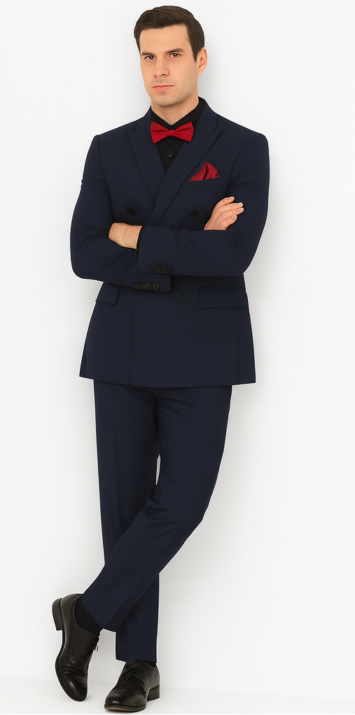 Ultra Slim Fit Double Breasted Navy Suit - Narrow Leg Pants - Gucci Cut - Tapered Jacket