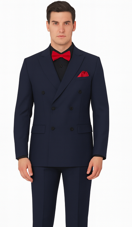 Ultra Slim Fit Double Breasted Navy Suit - Narrow Leg Pants - Gucci Cut - Tapered Jacket