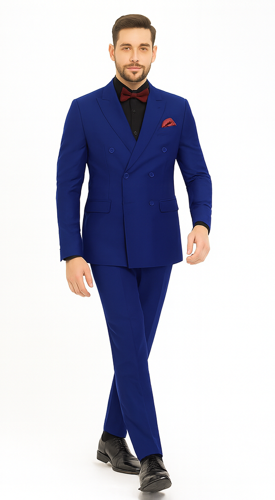 Ultra Slim Fit Double Breasted Sapphire Suit - Narrow Leg Pants - Gucci Cut - Tapered Jacket