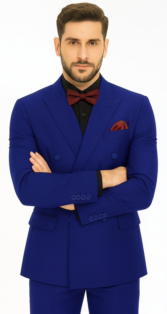 Ultra Slim Fit Double Breasted Sapphire Suit - Narrow Leg Pants - Gucci Cut - Tapered Jacket