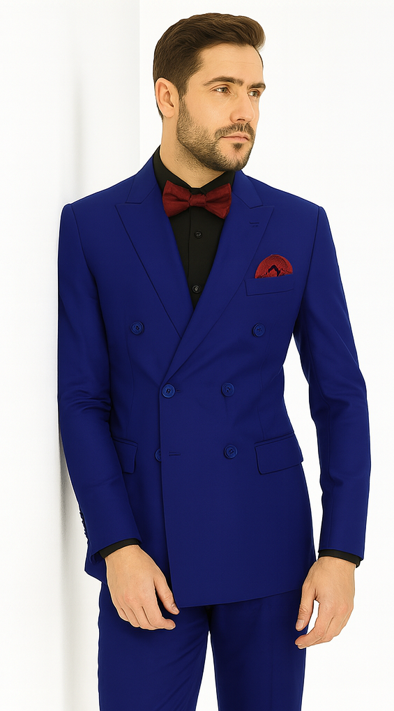 Ultra Slim Fit Double Breasted Sapphire Suit - Narrow Leg Pants - Gucci Cut - Tapered Jacket