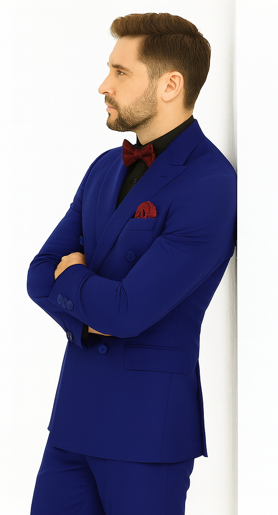 Ultra Slim Fit Double Breasted Sapphire Suit - Narrow Leg Pants - Gucci Cut - Tapered Jacket