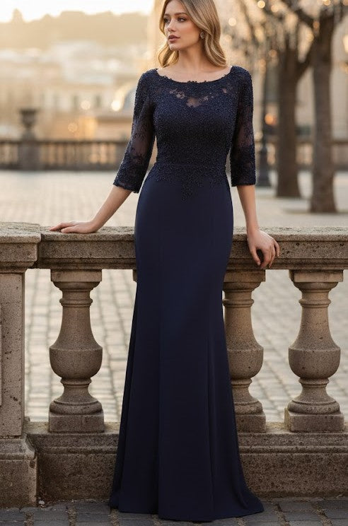 3/4 Sleeve Mother Of The Bride Dress Long Mermaid Gala Evening Gown
