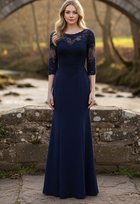 3/4 Sleeve Mother Of The Bride Dress Long Mermaid Gala Evening Gown