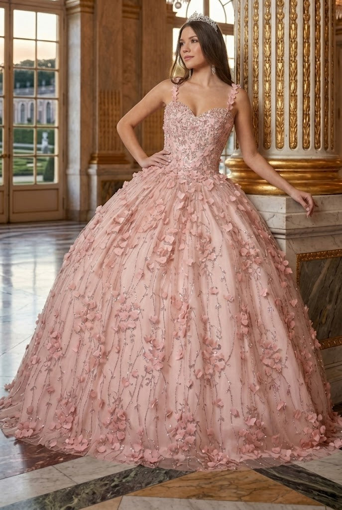 Blush Quinceanera Dress 3D Applique Sleeveless Ball Gown by Elizabeth K GL1959