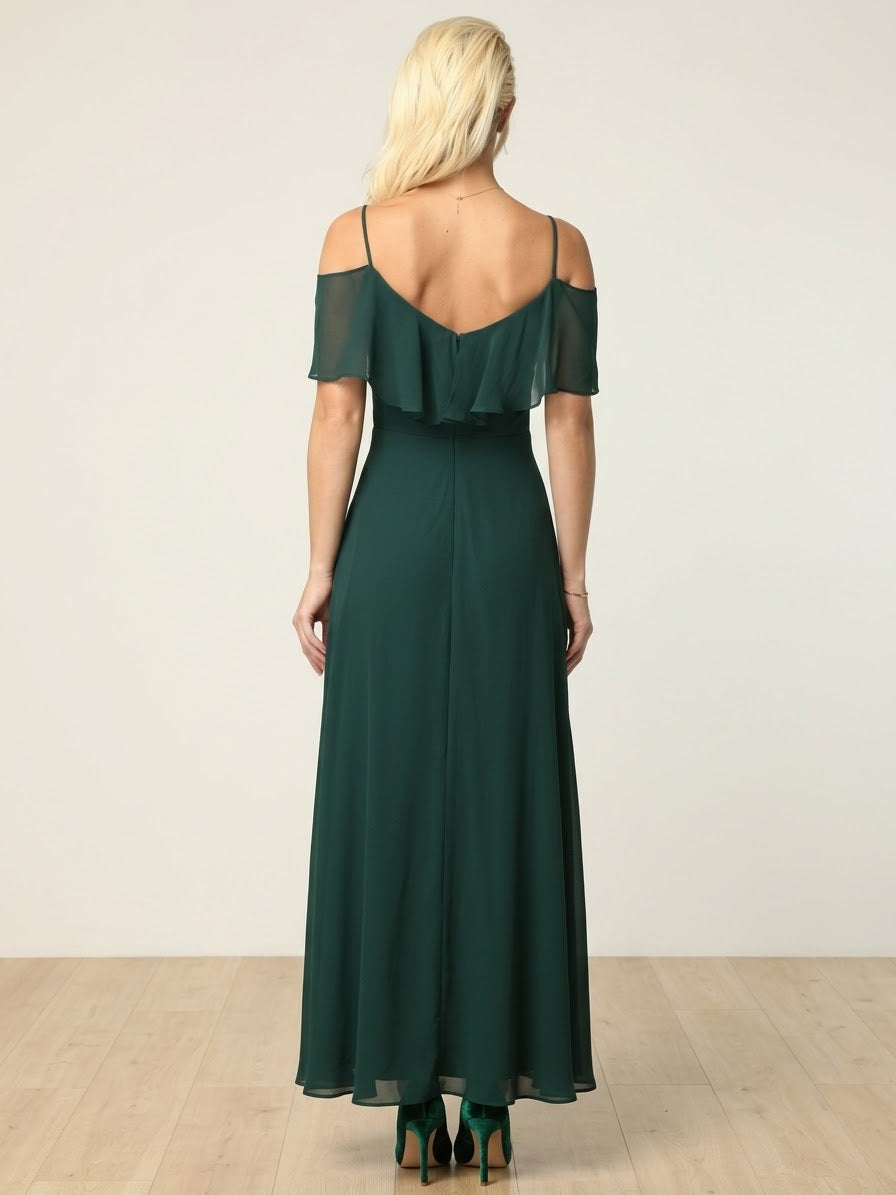 Cold Shoulder Chiffon Maxi Dress with Ruffle Overlay by Eva USA 3263