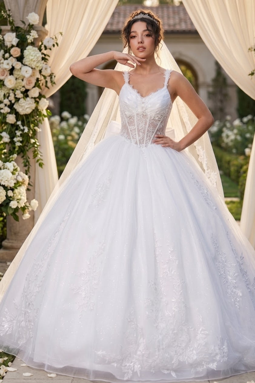 Wedding Dress V-Neck Pleated Masquerade Ball Gown By Layla K LK269