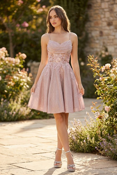 Glitter Satin Corset Short Homecoming Dress