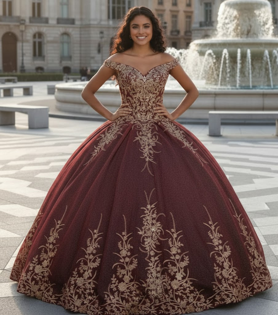 Layla K LK220 Off Shoulder Sparkling Lace Up Quinceanera Ball Gown