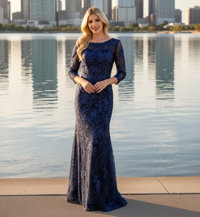Mother Of The Bride Dress Boat Neck Sheath Gown By Amelia Couture 7045-New Collection