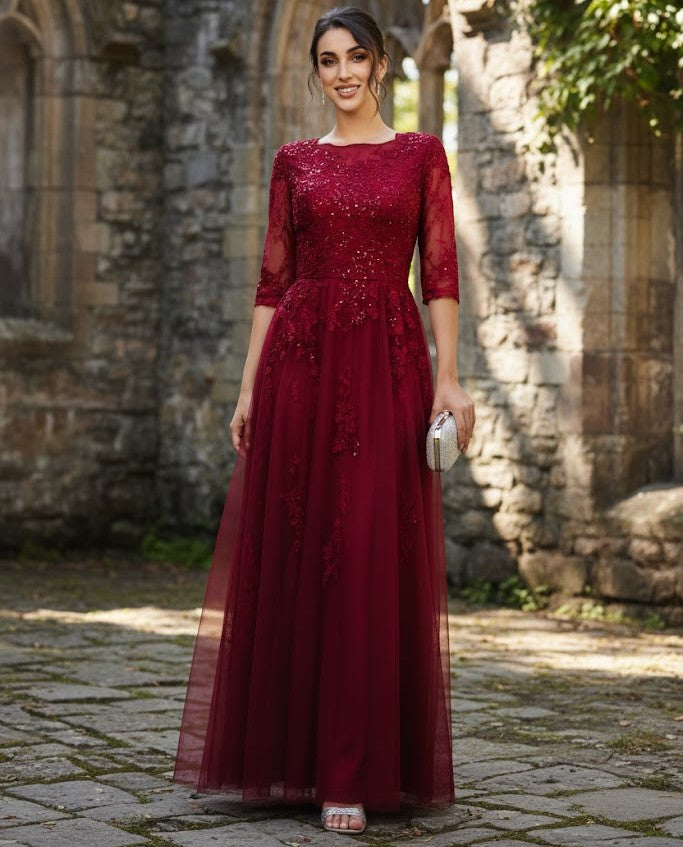 Mother Of The Bride Dress 3/4 Sleeves A-Line Gown By May Queen MQ2143-New Collection