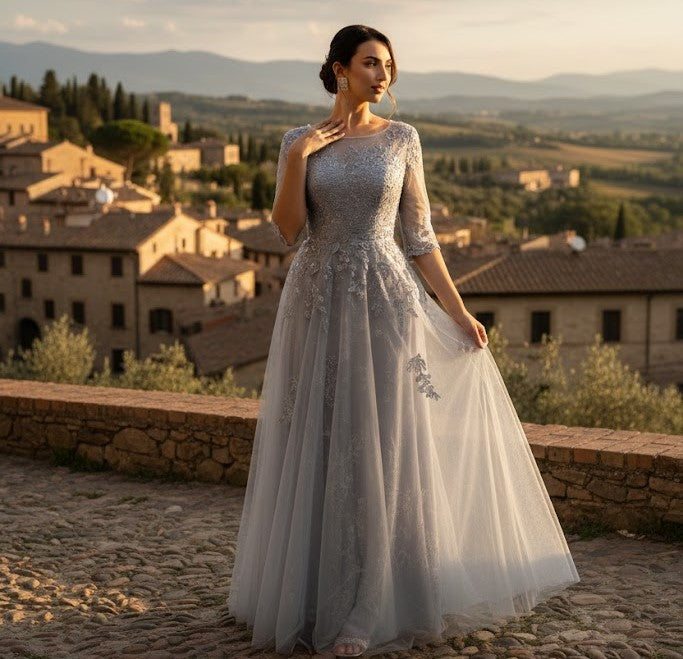 Mother Of The Bride Dress 3/4 Sleeves A-Line Gown By May Queen MQ2143-New Collection