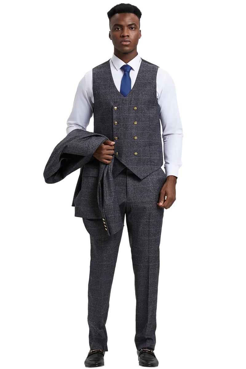 Stacy Adams Charcoal Windowpane Suit with Vest
