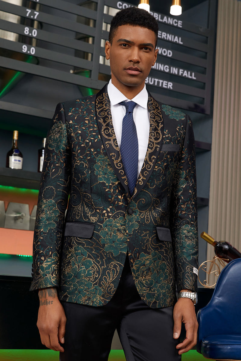 Stacy Adams Green & Gold Floral Tuxedo Jacket