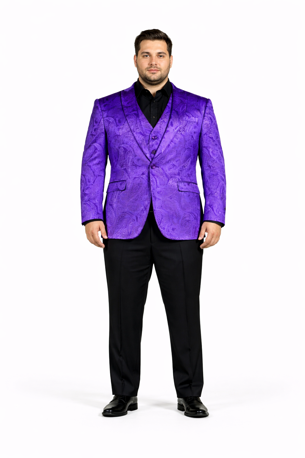 Velvet Paisley Blazer - Comes With Free Vest and Pants - Slim Fit - Purple