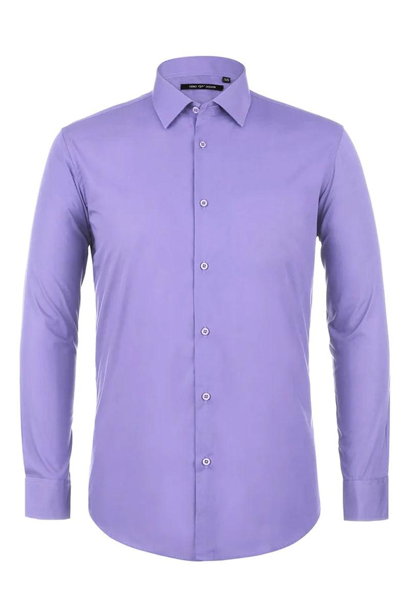 "Verno Mens Classic Spread Collar Dress Shirt in Lavender" - Elegant Mensattire
