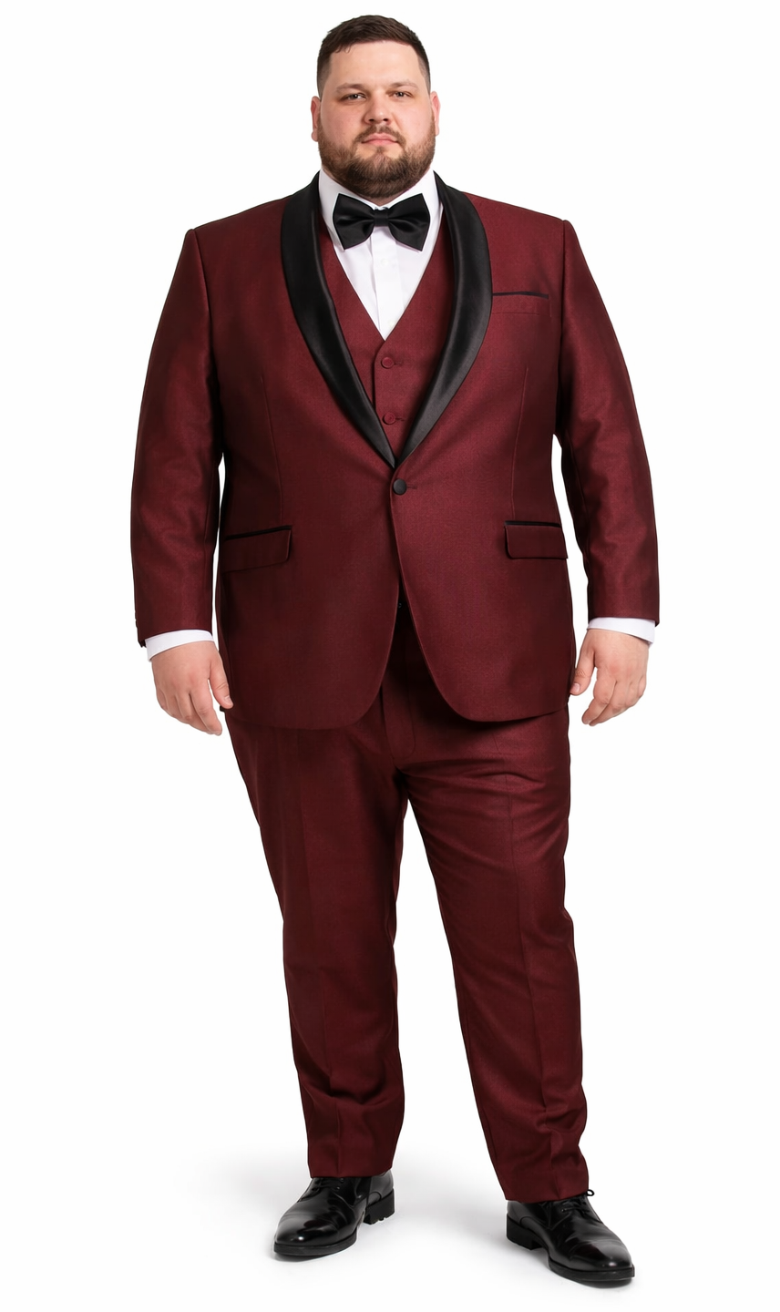 Versailles Burgundy 1-Button Shawl Lapel Tuxedo – Men’s 3-Piece Formal Suit