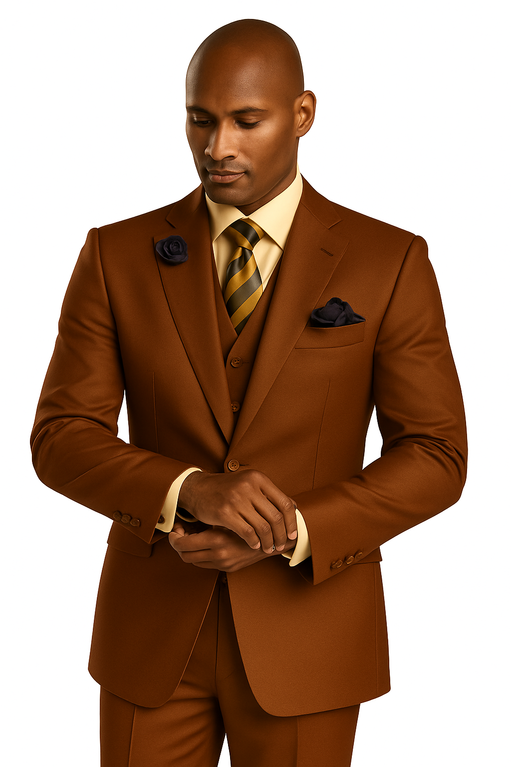 Solid Vested 3pc 2 Button Copper~Rust Suit - Three Piece Suit