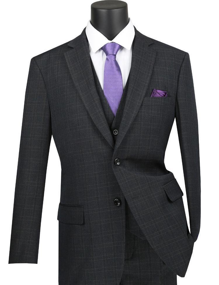 Black Glen Plaid 3-Piece Suit - Vinca Collection