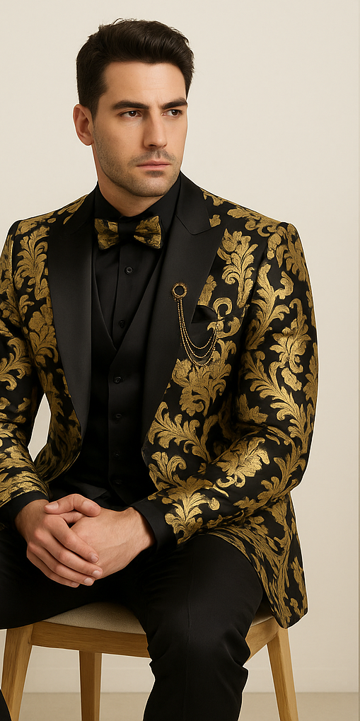 vinci-mens-black-and-gold-modern-fit-3pc-tuxedo-suit