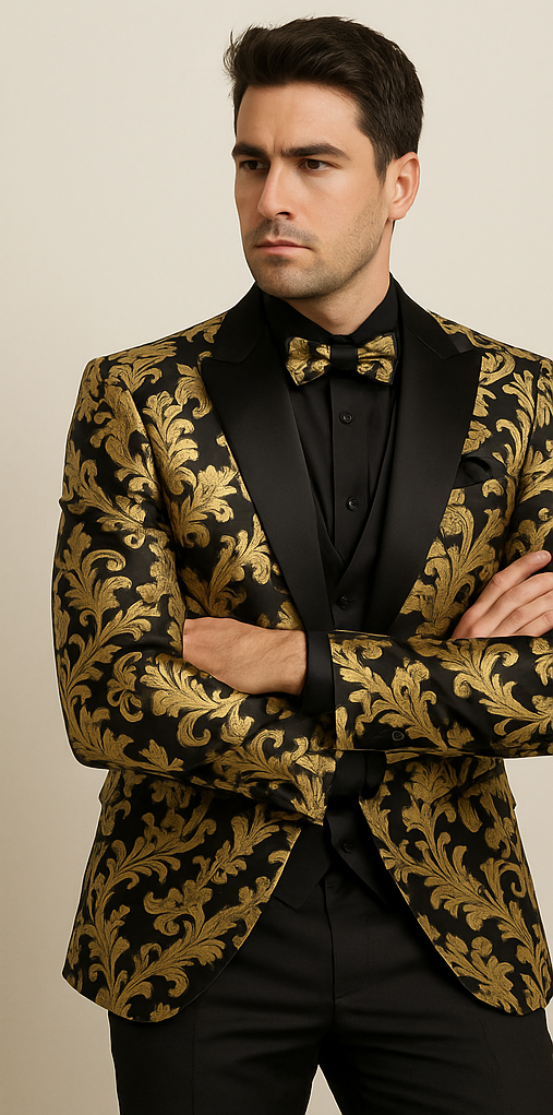 vinci-mens-black-and-gold-modern-fit-3pc-tuxedo-suit