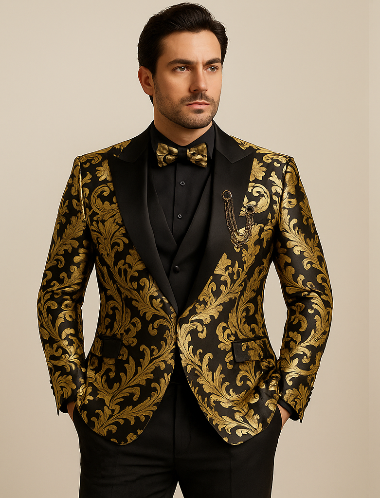 vinci-mens-black-and-gold-modern-fit-3pc-tuxedo-suit