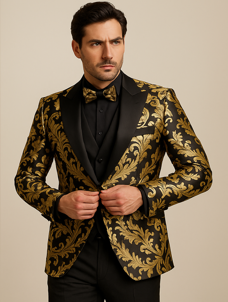 vinci-mens-black-and-gold-modern-fit-3pc-tuxedo-suit