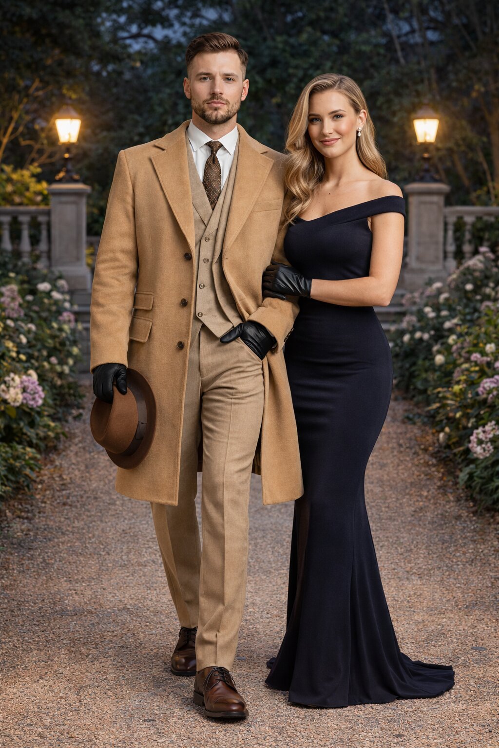 Michael Gray Tan Suit & Camel Overcoat Costume