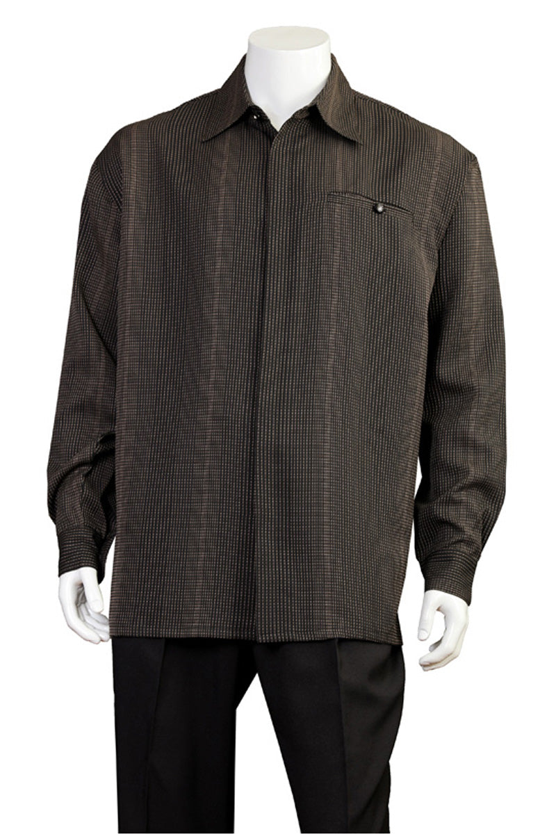 Mens Long Sleeve Mini Check Walking Suit in Brown