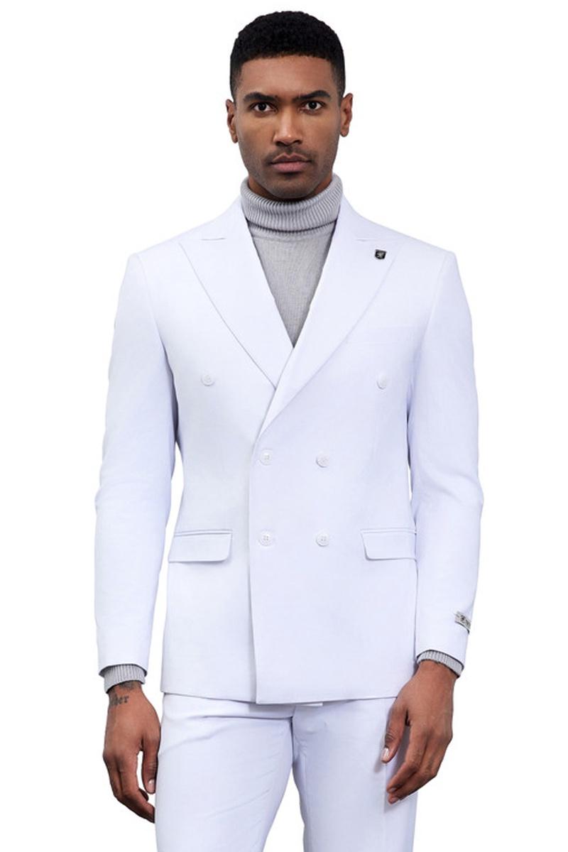 Stacy Adams White Double Breasted Suit for Men
