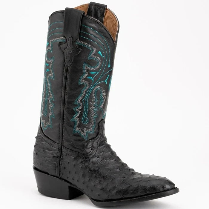 New Ferinni Boot - Mens Dress Cowboy Boot - Ferrini Men's Colt Full Quill Ostrich Boots Handcrafted - Black in Black
