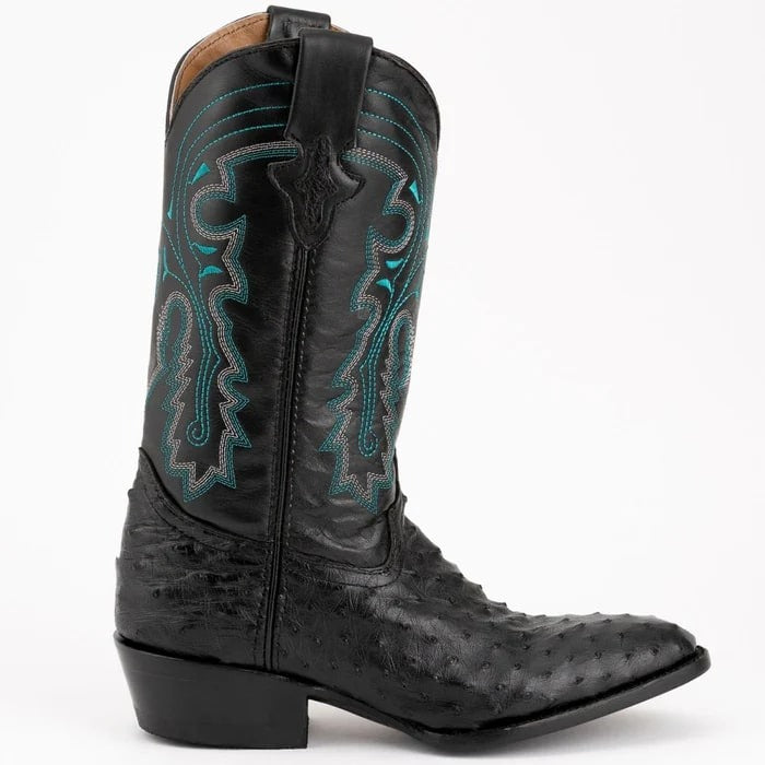 New Ferinni Boot - Mens Dress Cowboy Boot - Ferrini Men's Colt Full Quill Ostrich Boots Handcrafted - Black in Black