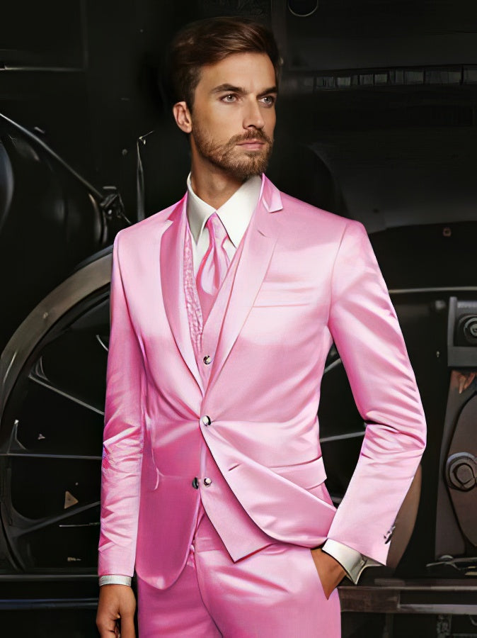 Shiny Light Pink Sateen Vested Blazer Suit