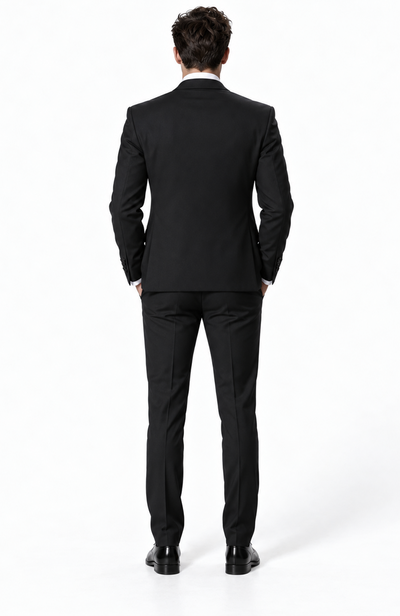 Wedding 2 Button Wool Black Wedding / Prom Black Suit Gray Vest 3 Piece Suits Vested Suit